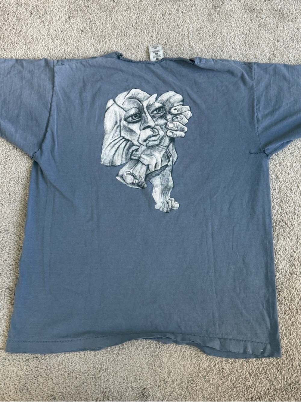 Vintage 90s Dave Matthews Band Stone Face Tee XL Distressed Grunge Fade 22x27.5